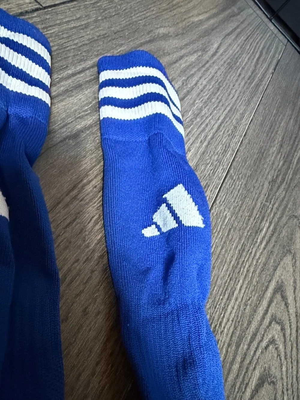 adidas Blue Athletic Kids Soccer Socks with White Stripes